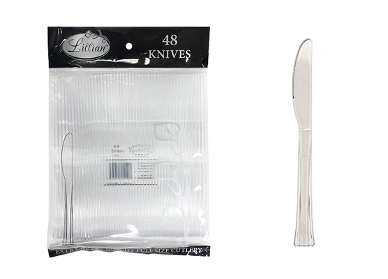 Clear Plastic KNIVES Cutlery Bags by Lillian - 48-Packs