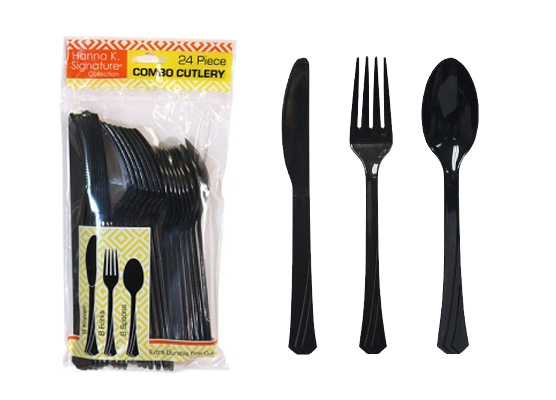 Black Plastic Cutlery 24 PIECE Sets by Hanna K. Signature - 24-Packs