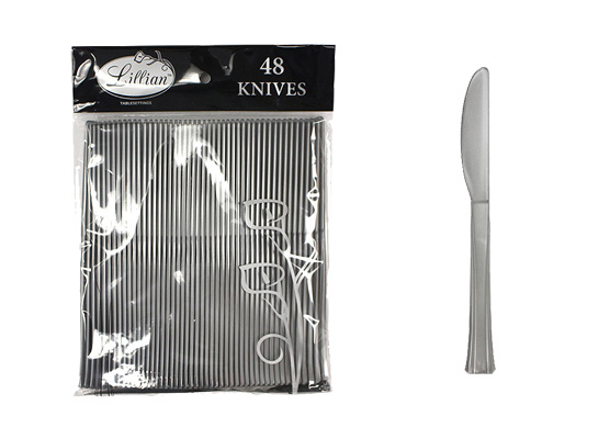 Silver Plastic KNIVES Cutlery Bags by Lillian - 48-Packs