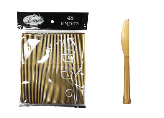 Gold Plastic KNIVES Cutlery Bags by Lillian - 48-Packs