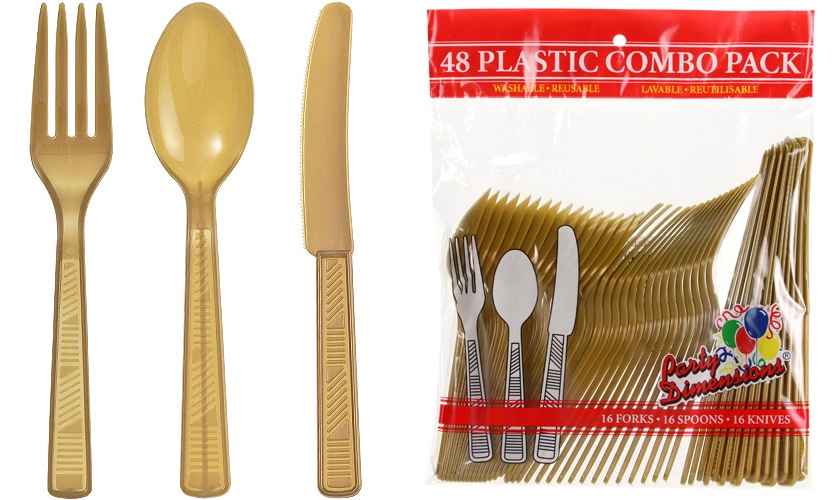 GOLD Combo Cutlery 48-Packs - Party Dimensions