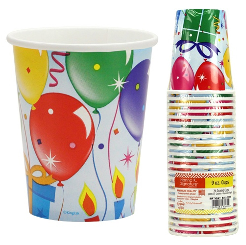 9 oz. Paper Cups - Birthday BALLOONs Design - 24-Packs - Hanna K. Signature