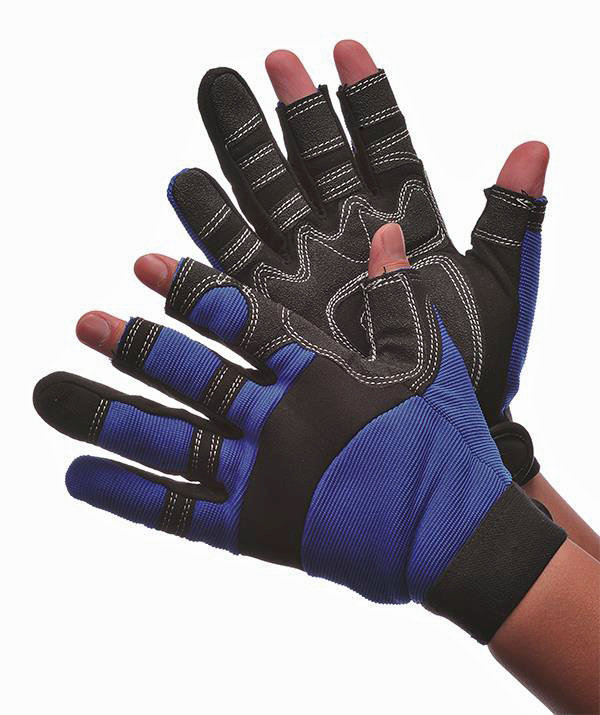 Partially Fingerless Synthetic LEATHER Mechanic Gloves - Size: Large