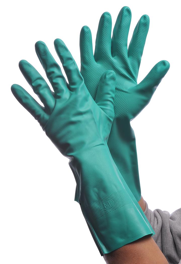 ''13'''' Premium Flock Lined Green Nitrile Gloves - Size: LARGE''