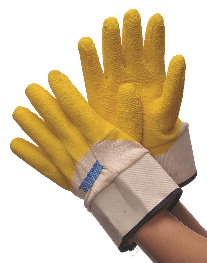 CRINKLE Finish Jersey Lined Latex Gloves - Yellow - Size: Men's