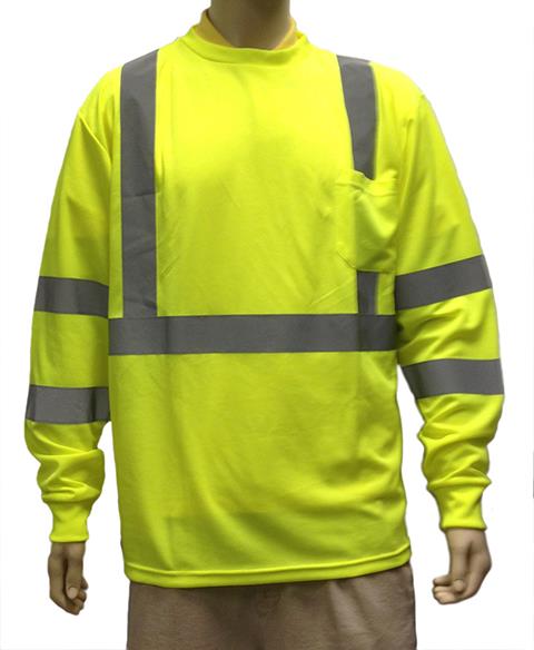 Long Sleeve Safety T-SHIRTs w/ Reflector Strips - ANSI Class III Rating - Green - Size 2XL