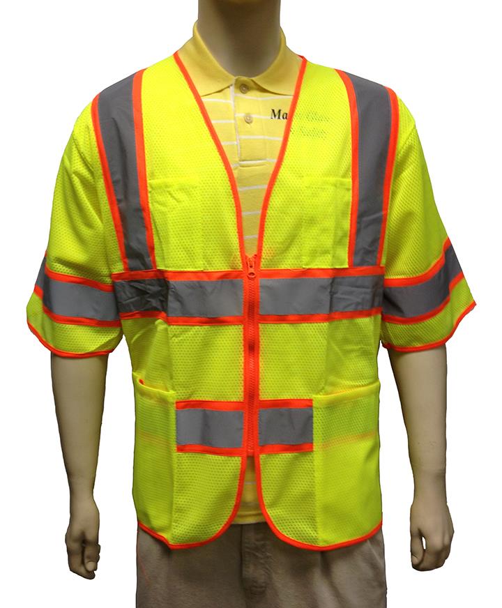 Short Sleeve Mesh Safety VESTs - ANSI Class III Rating - Green - Size 2XL