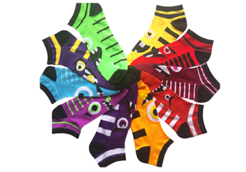 Men's Printed No Show Novelty SOCKS - Monster Faces - 10-Pair Packs - Size 10-13