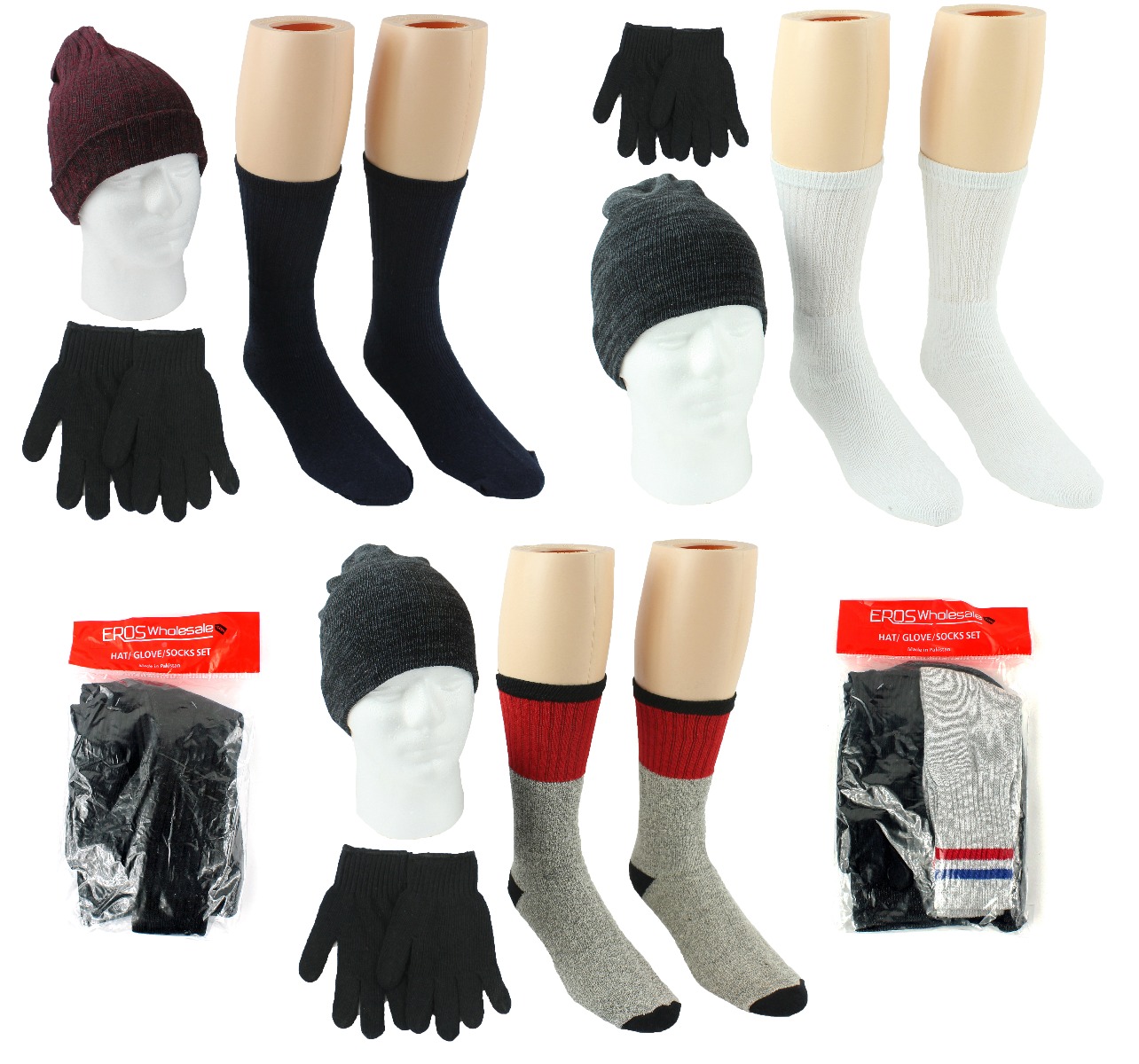 ''Adult Winter Hat, Gloves & SOCKS - Pre-Packed Sets - Assorted Colors''