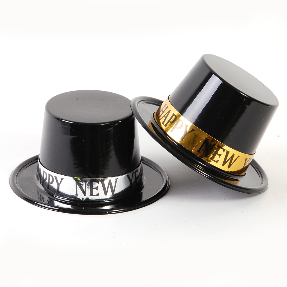 ''Black NEW Years Top Hat w/ Gold & Silver ''''Happy NEW Year'''' Wording''