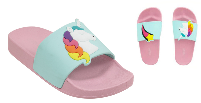 Toddler Girl's Barbados Slide Sandals w/ UNICORN & Star Patch Embellishment