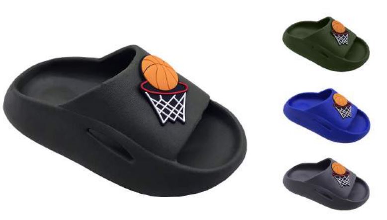 Boy's Barbados Slide Sandals w/ BASKETBALL Patch Embellishment