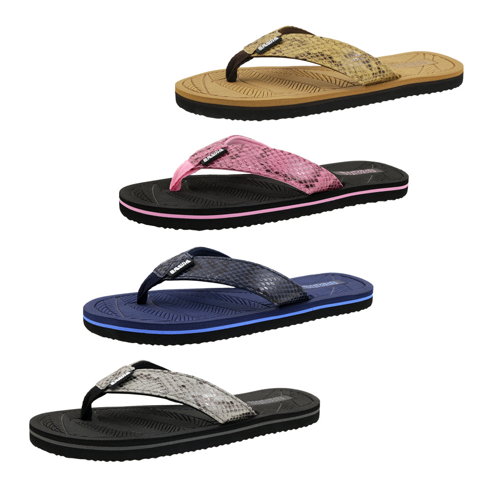 Women's Fashion Flip Flops w/ Faux SNAKE Skin Straps & Soft Textured Footbed