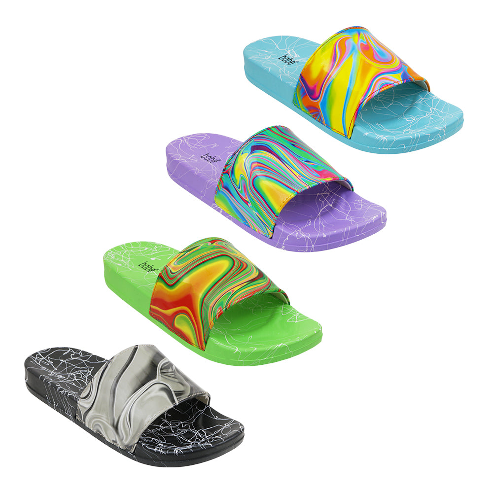 Women's Barbados Slide Sandals w/ Retro Marble PAINT Print