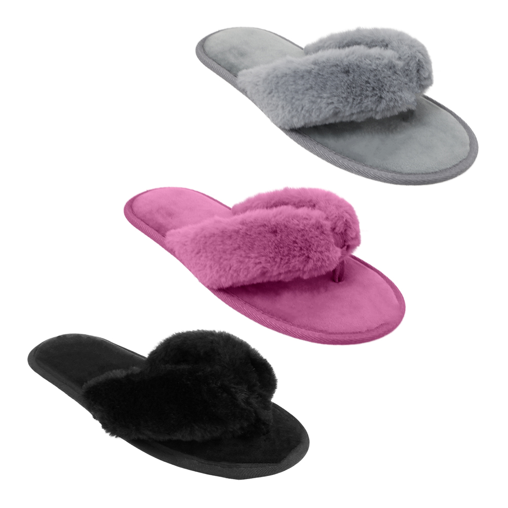 Women's Faux Fur Gizeh Thong SLIPPERS w/ Soft Footbed