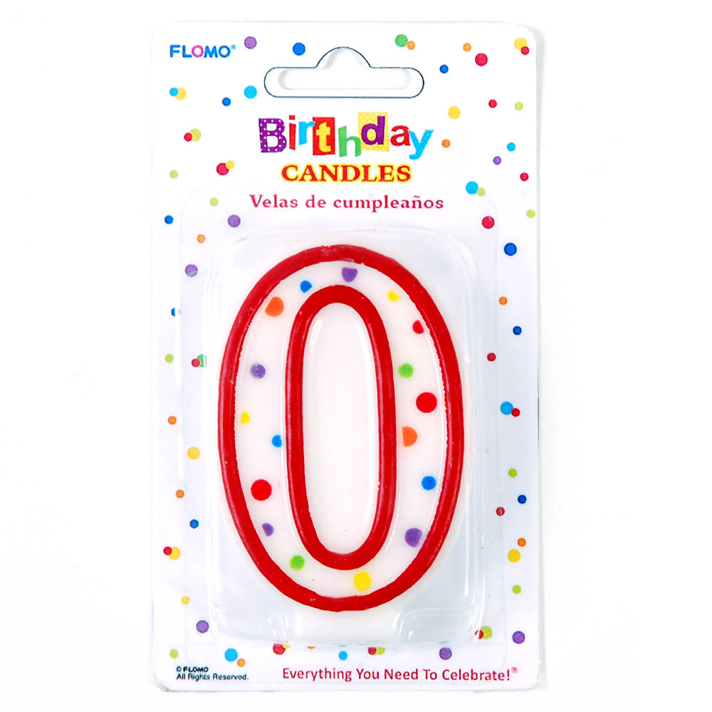 ''Red & White Birthday CANDLES w/ Dots - Numerical ''''0'''' ''