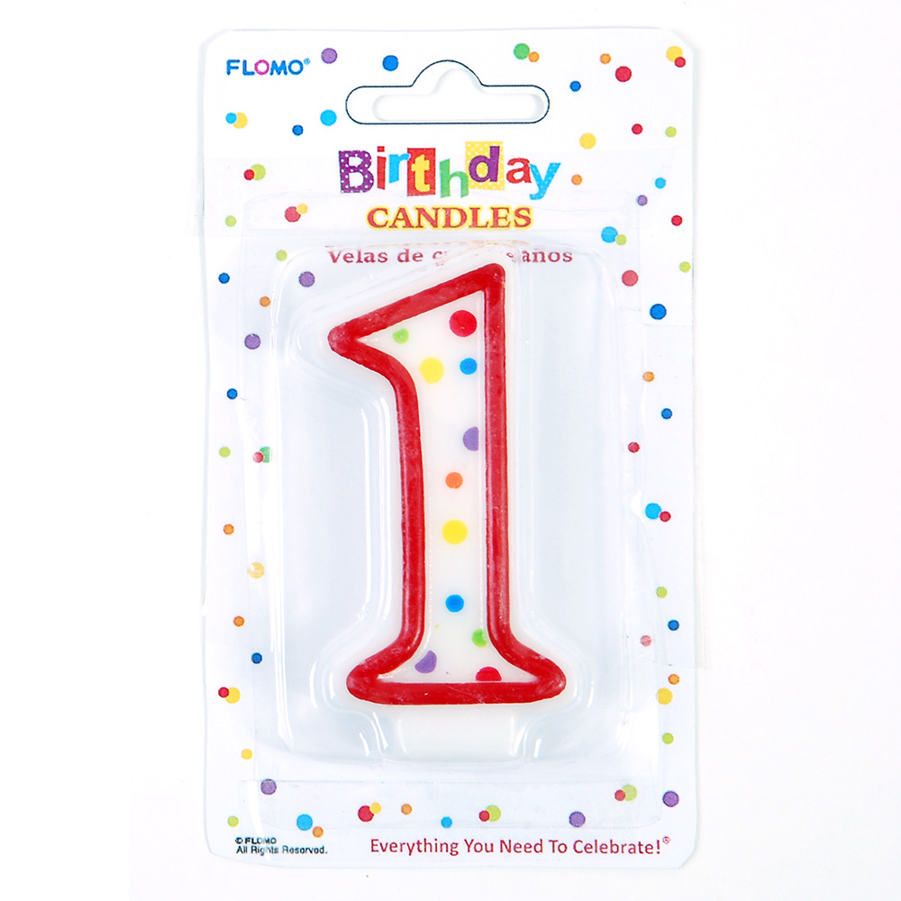 ''Red & White Birthday CANDLES w/ Dots - Numerical ''''1'''' ''