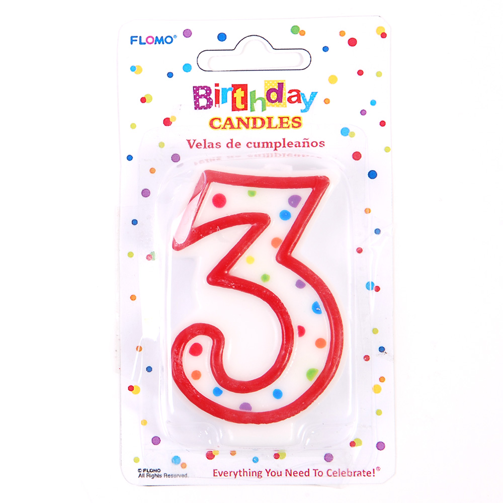 ''Red & White Birthday CANDLES w/ Dots - Numerical ''''3'''' ''