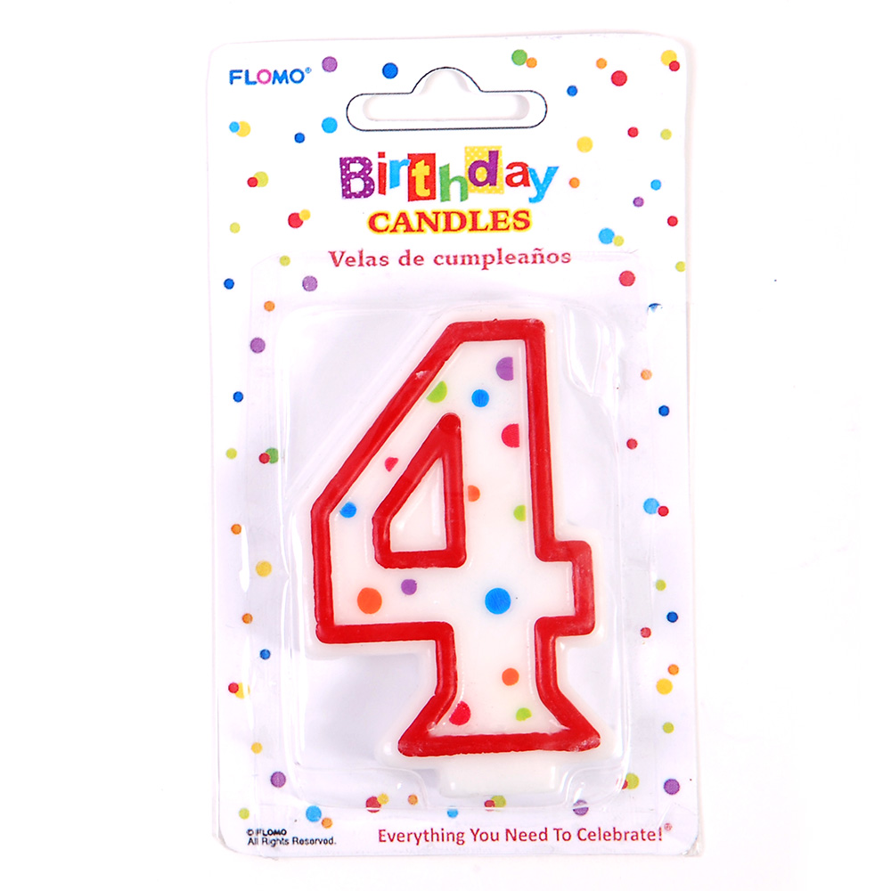 ''Red & White Birthday CANDLES w/ Dots -- Numerical ''''4'''' ''