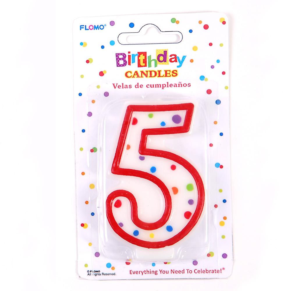 ''Red & White Birthday CANDLES w/ Dots - Numerical ''''5'''' ''