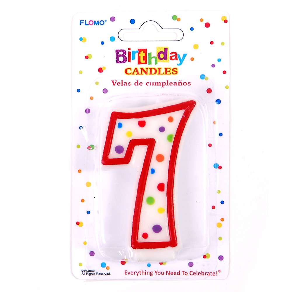 ''Red & White Birthday CANDLES w/ Dots - Numerical ''''7'''' ''