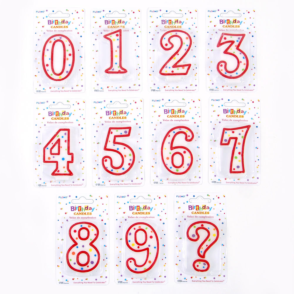 Red Border CANDLES w/ Dots - Number Assortment 0 - 9