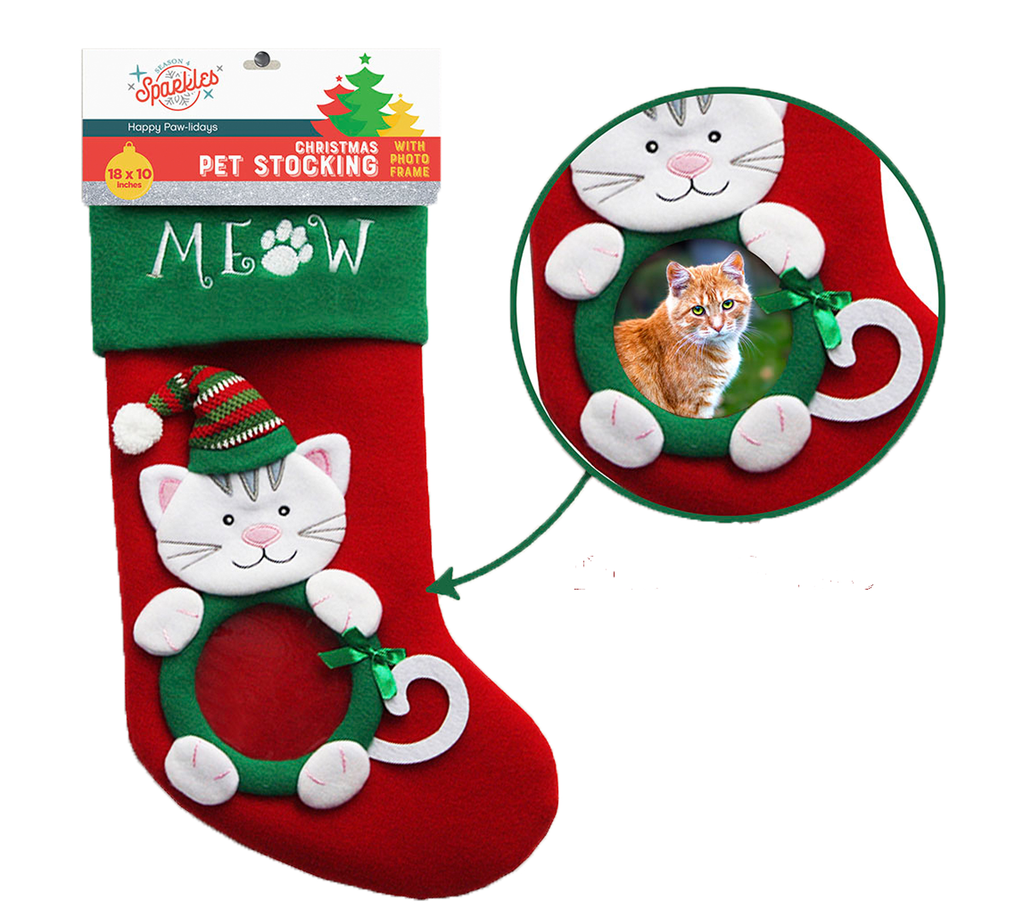 Embroidered Pet Cat Christmas Stocking w/ Photo FRAME Holder