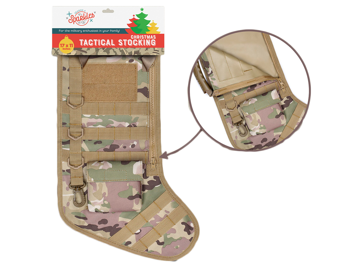 Christmas Tactical Stocking w/ Army Camo Print & Cargo Pockets