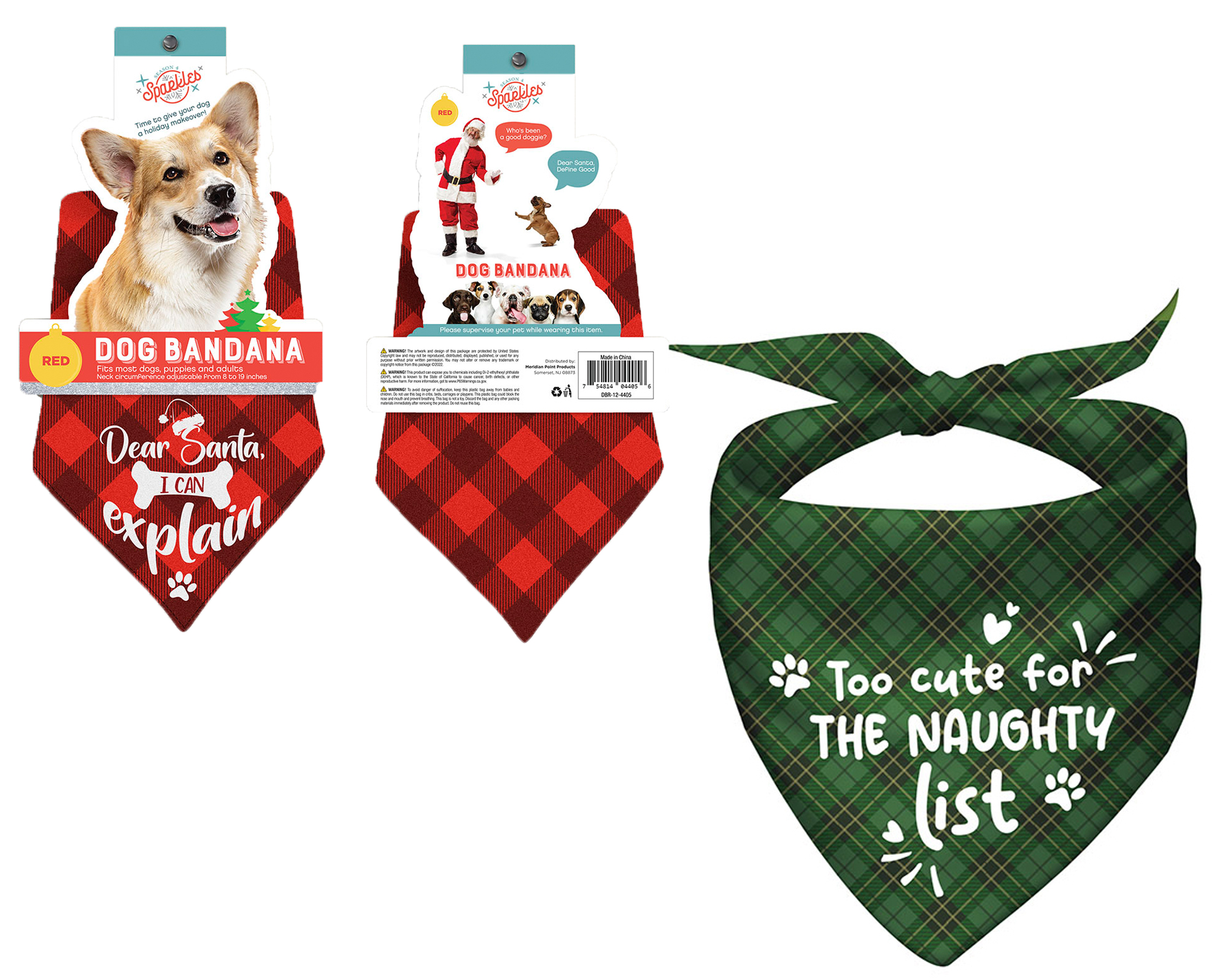 Christmas Printed Plaid DOG & Puppy Bandanas - Green