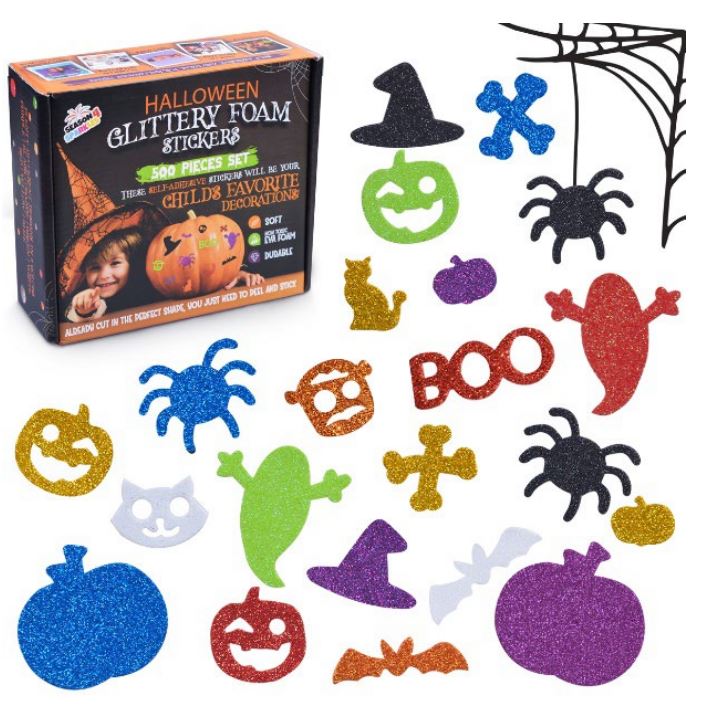 500 PC. Glitter Embroidered Halloween Foam Sticker Sets