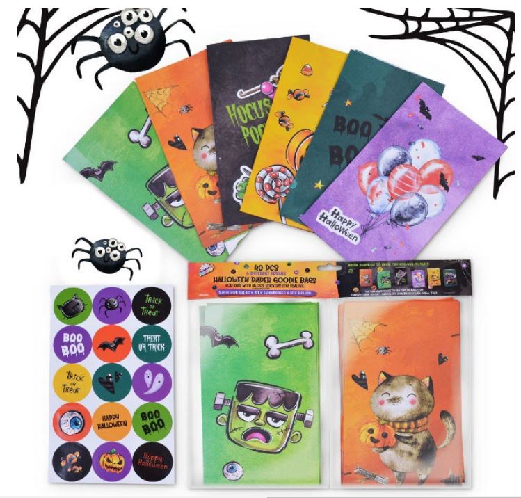 Printed Halloween Paper Trick or Treat Bags w/ STICKER Seal