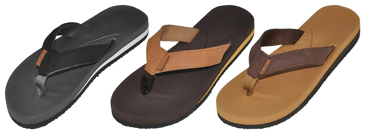 Boy's Thong Slide SANDALS w/ Faux Leather Straps & Soft Footbed