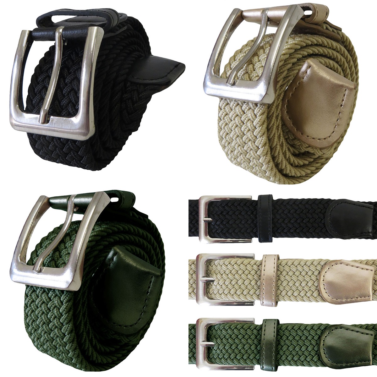 ''Unisex Stretch BELT Assortment - Black, White, Beige, & Green''