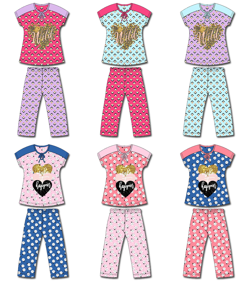 Women's Short Sleeve Shirt & Capri PAJAMA Pants Set w/ Heart Shapped Print