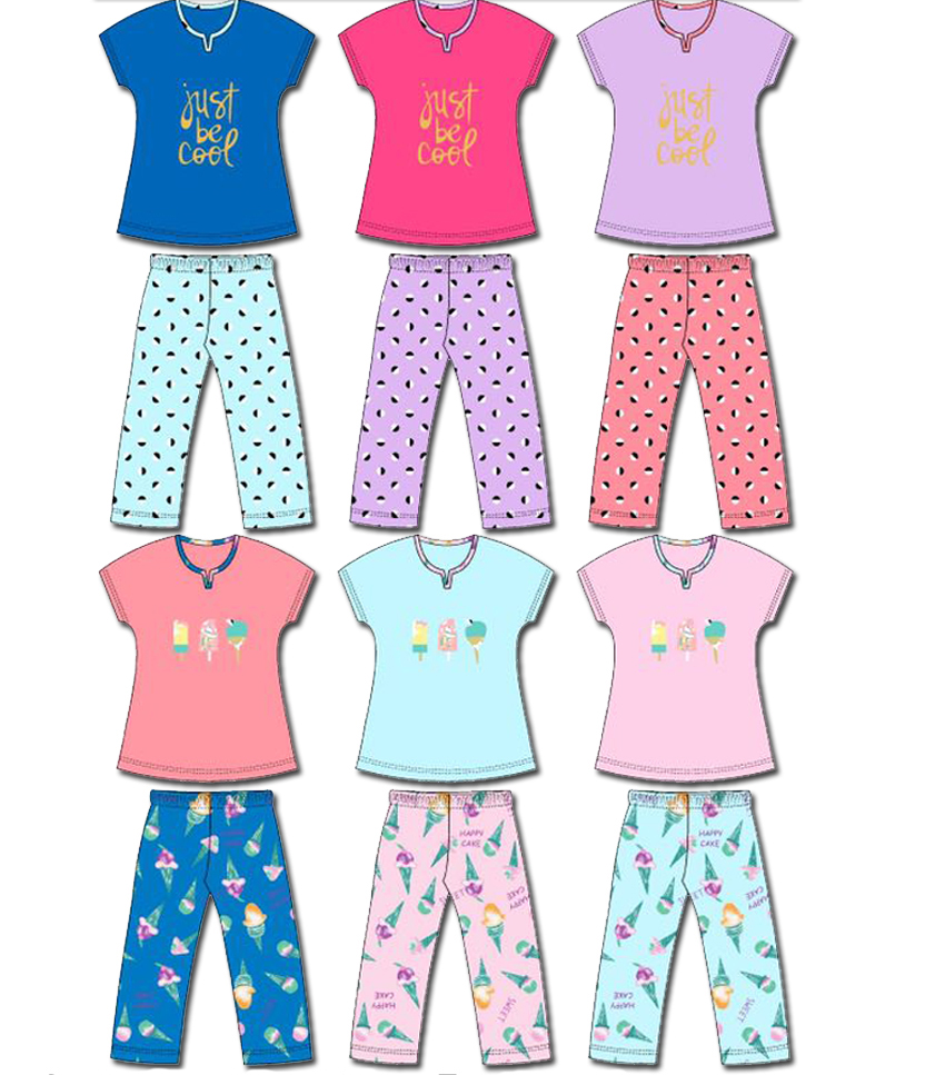 Women's Short Sleeve Shirt & Capri PAJAMA Pants Set w/Cool Ice Cream Print