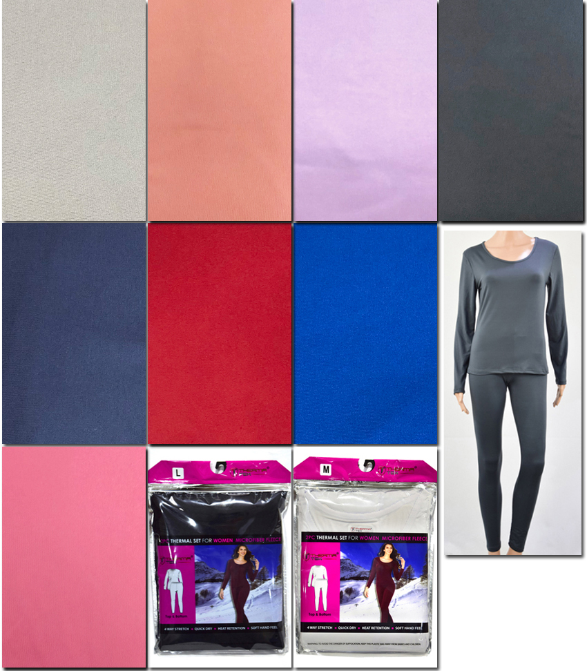 Women's Microfiber Fleece Lined Thermal UNDERWEAR Sets - Solid Colors - Sizes S-XL or M-2XL