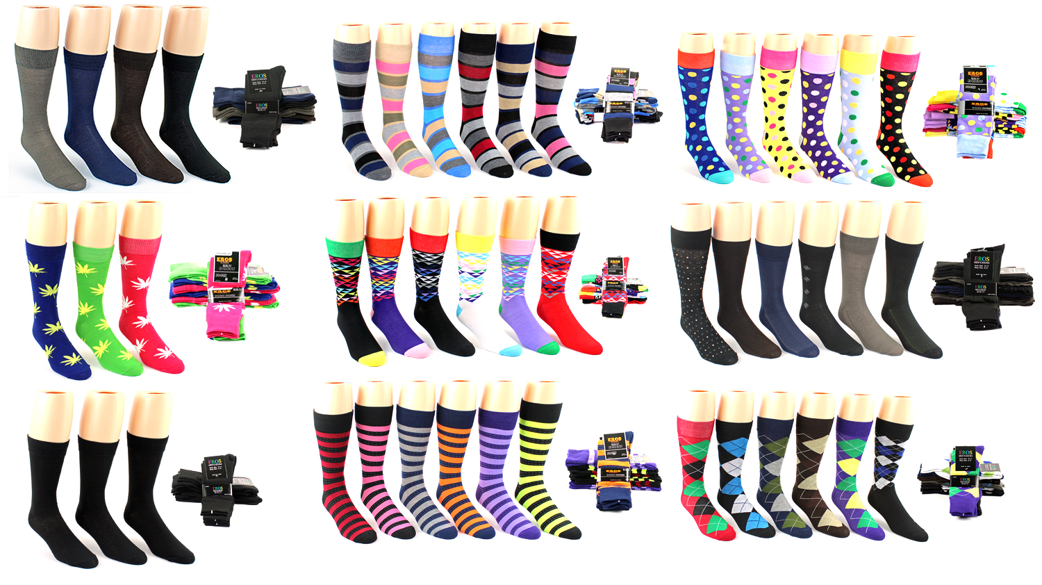 Men's Casual Crew DRESS Socks - Assorted Styles - Size 10-13