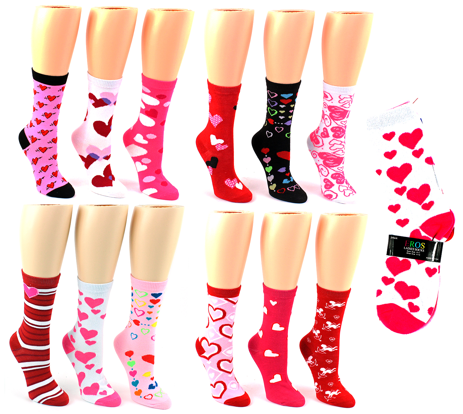 Women's Novelty Crew Socks- VALENTINE's Day Prints - Size 9-11