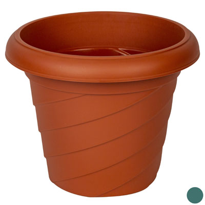 PLANTER Round Twist No Holes 10in X 11.5in Across 2 Color Sterra Cotta And Hunter Green