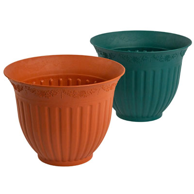 ''PLANTER 9.25''''dia X 7.5''''h Column Ivy Design Terra Cotta, Green No Punched Out Holes #6045''