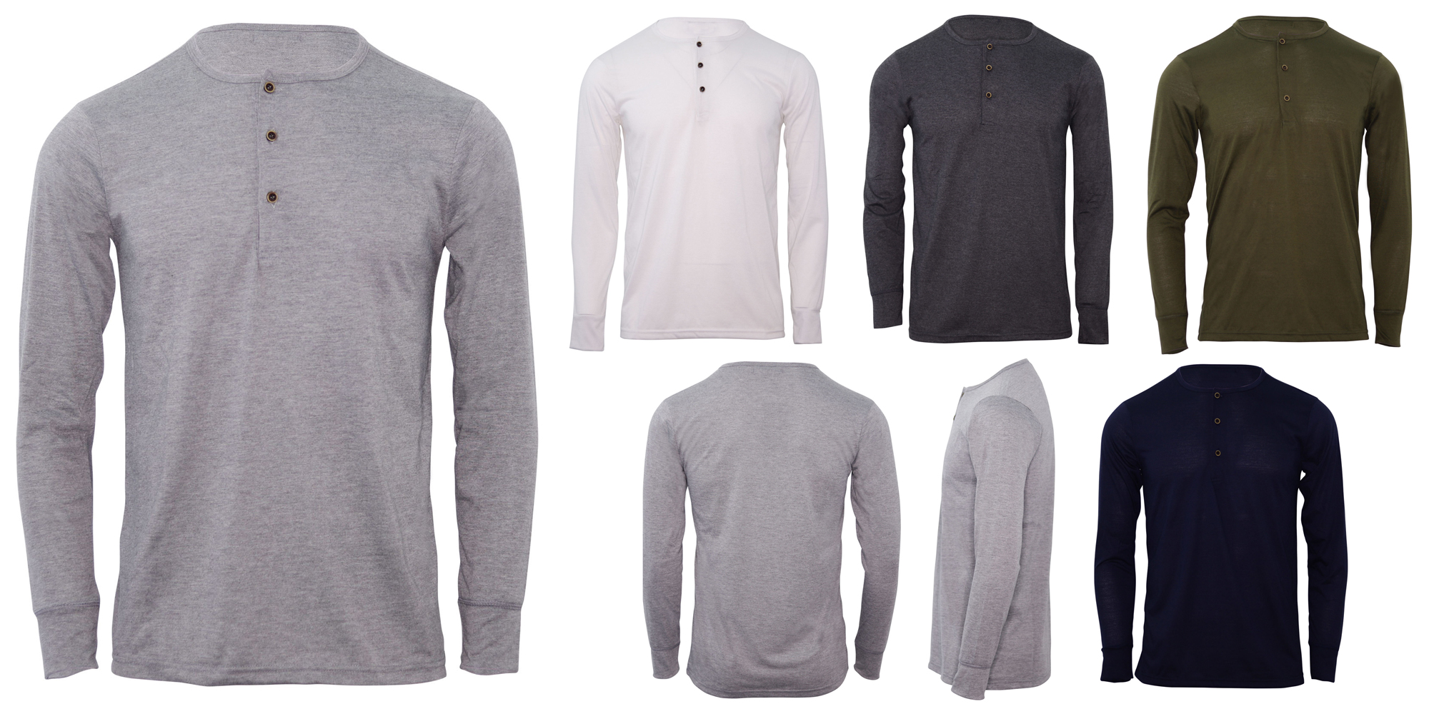 Men's JERSEY Knit Long Sleeve Henley Shirts - Plus Sizes - Choose Your Color(s)