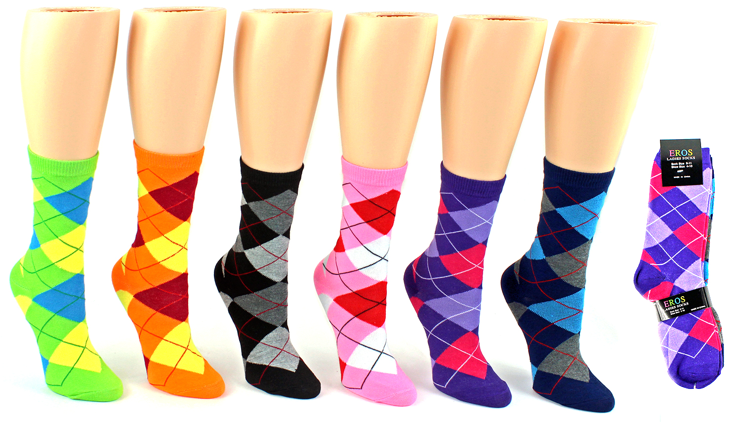 Women's Novelty Crew Socks - Argyle Print - Size 9-11