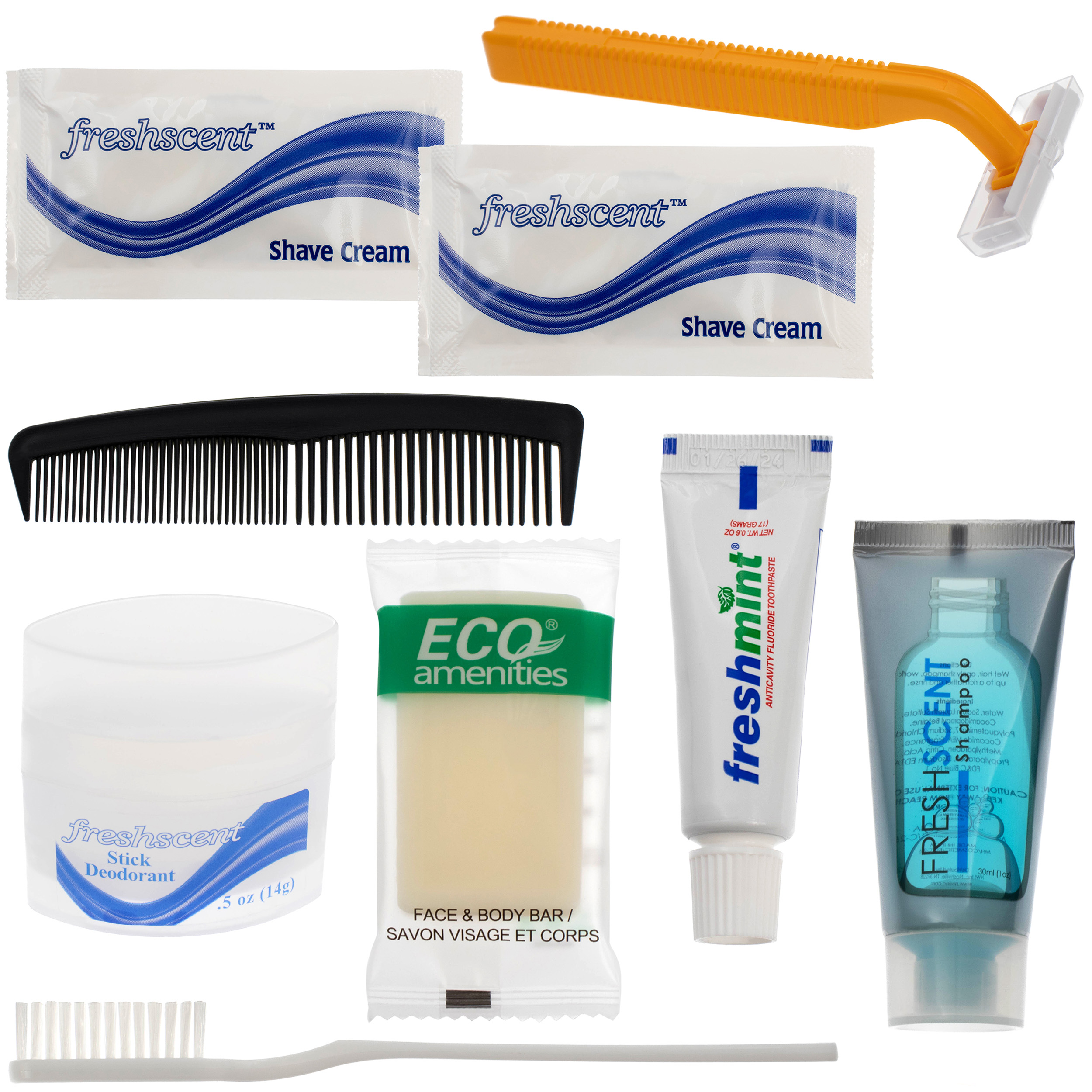 9 PC. Unisex Travel Hygiene Kits w/ Clear Reseal Bag