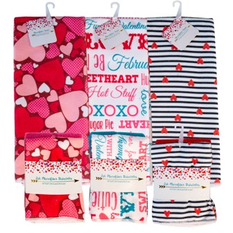 Kitchen Textiles Valentine Print 2pk Dishcloths/1 TOWEL 3asst Jhook/hangtag & Wrap Card