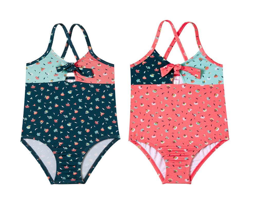 Infant Girl's Two Tone One-Piece & Two-Piece Swimsuits w/ Ditsy Floral Print - Sizes 12M-24M