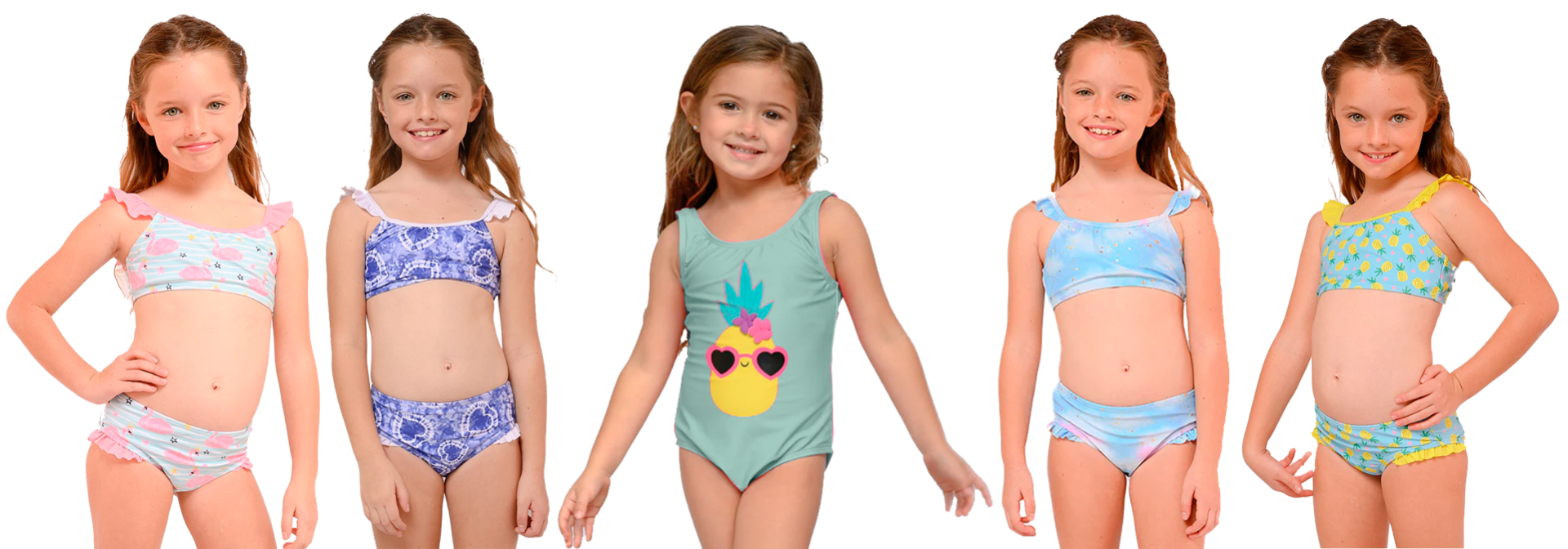 ''Little Girl's Two Tone One-Piece & Two-Piece Swimsuits  - Pineapple, FLAMINGO, & Heart Print - Size