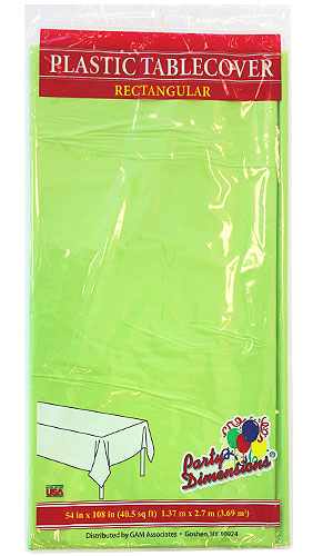 ''54'''' X 108'''' Lime Green Rectangular Plastic Tablecloth- Lime Green - Party Dimensions''