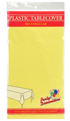 ''54'''' X 108'''' Rectangular Plastic Tablecloth - Yellow - Party Dimensions''