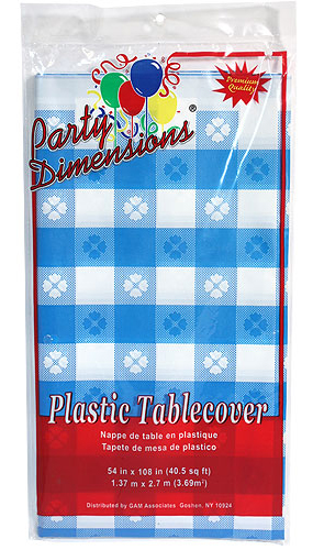 ''54'''' X 108'''' Blue Gingham Rectangular Plastic Tablecloth 48-Packs - Party Dimensions''