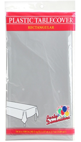 ''54'''' X 108'''' Rectangular Plastic Tablecloth - Silver - Party Dimensions''